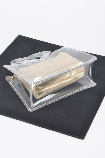 Transparent Heart Shape Handle Clutch W/pouch