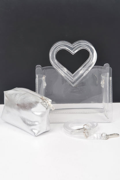 Transparent Heart Shape Handle Clutch W/pouch