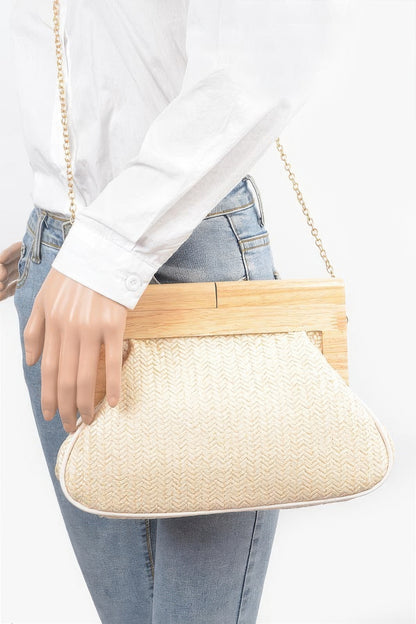 Faux Straw Wood Frame Clutch
