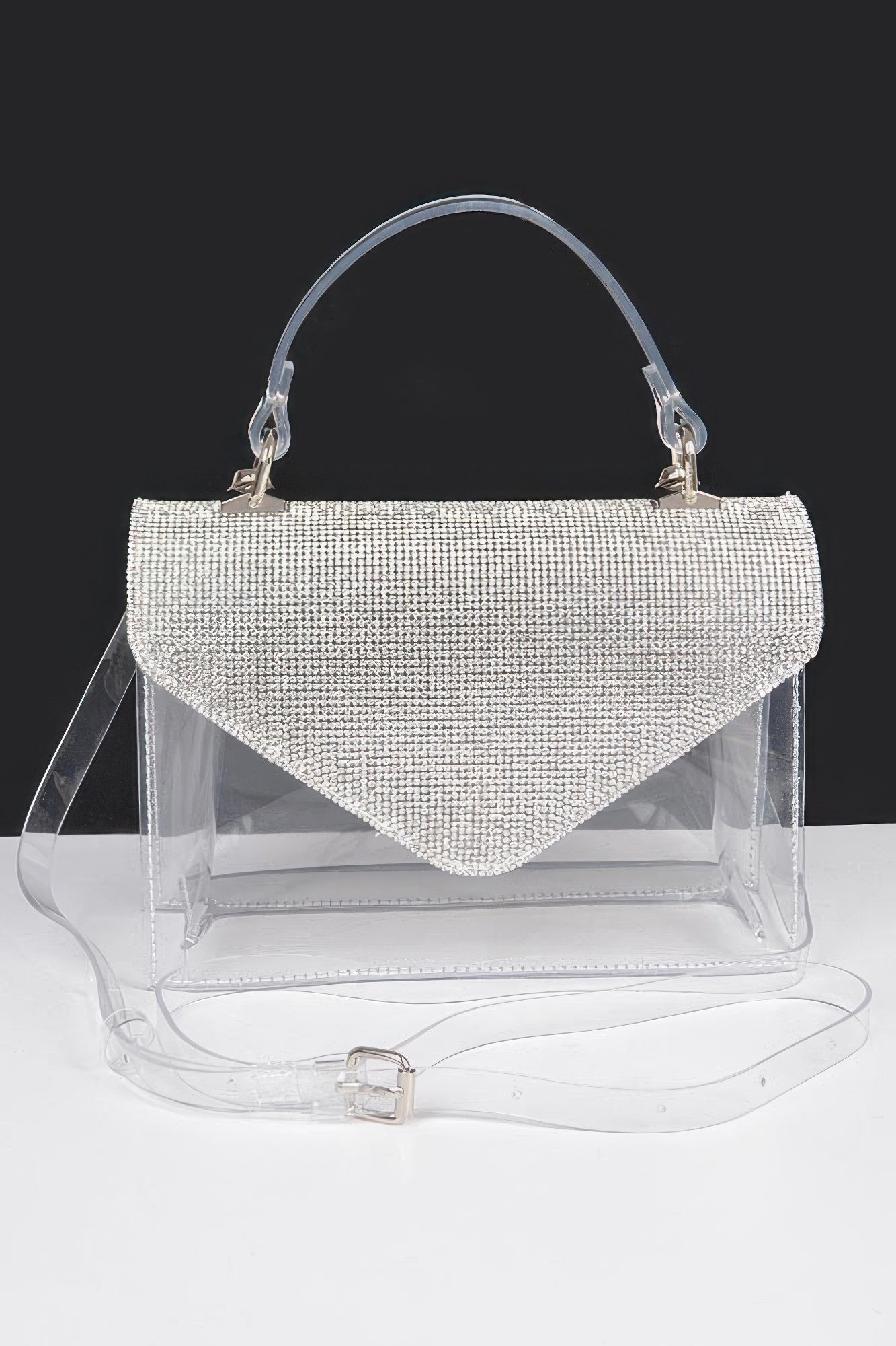 Transparent Rhinestone Top Handle Flap Bag