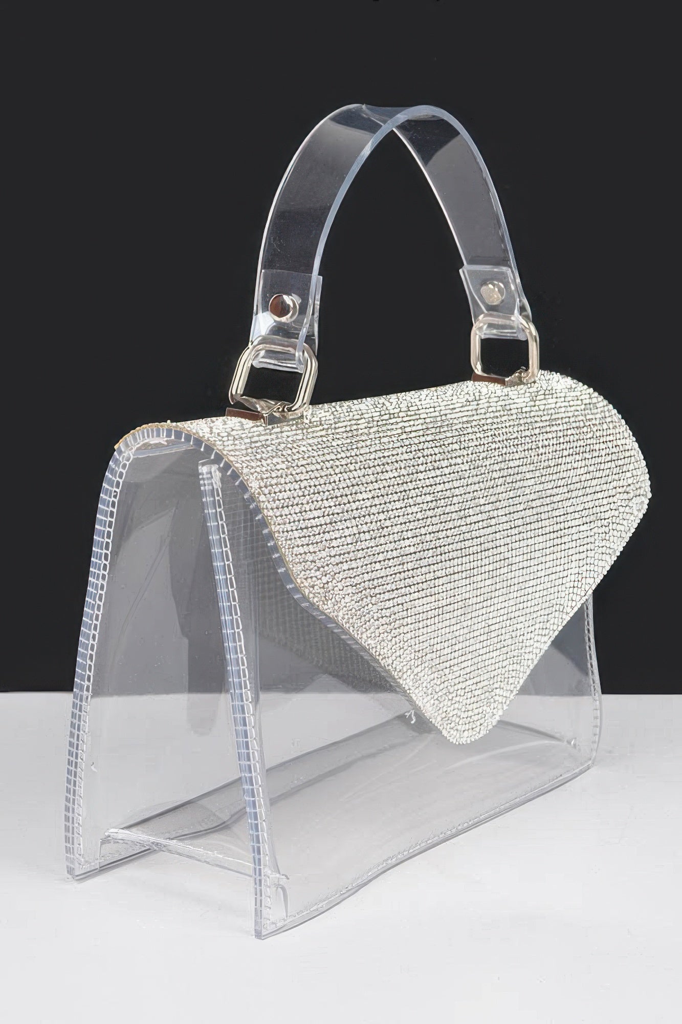 Transparent Rhinestone Top Handle Flap Bag