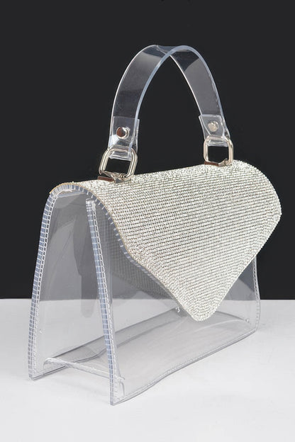 Transparent Rhinestone Top Handle Flap Bag