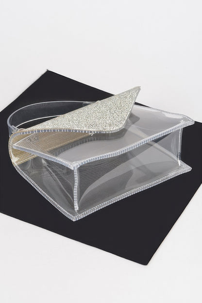 Transparent Rhinestone Top Handle Flap Bag