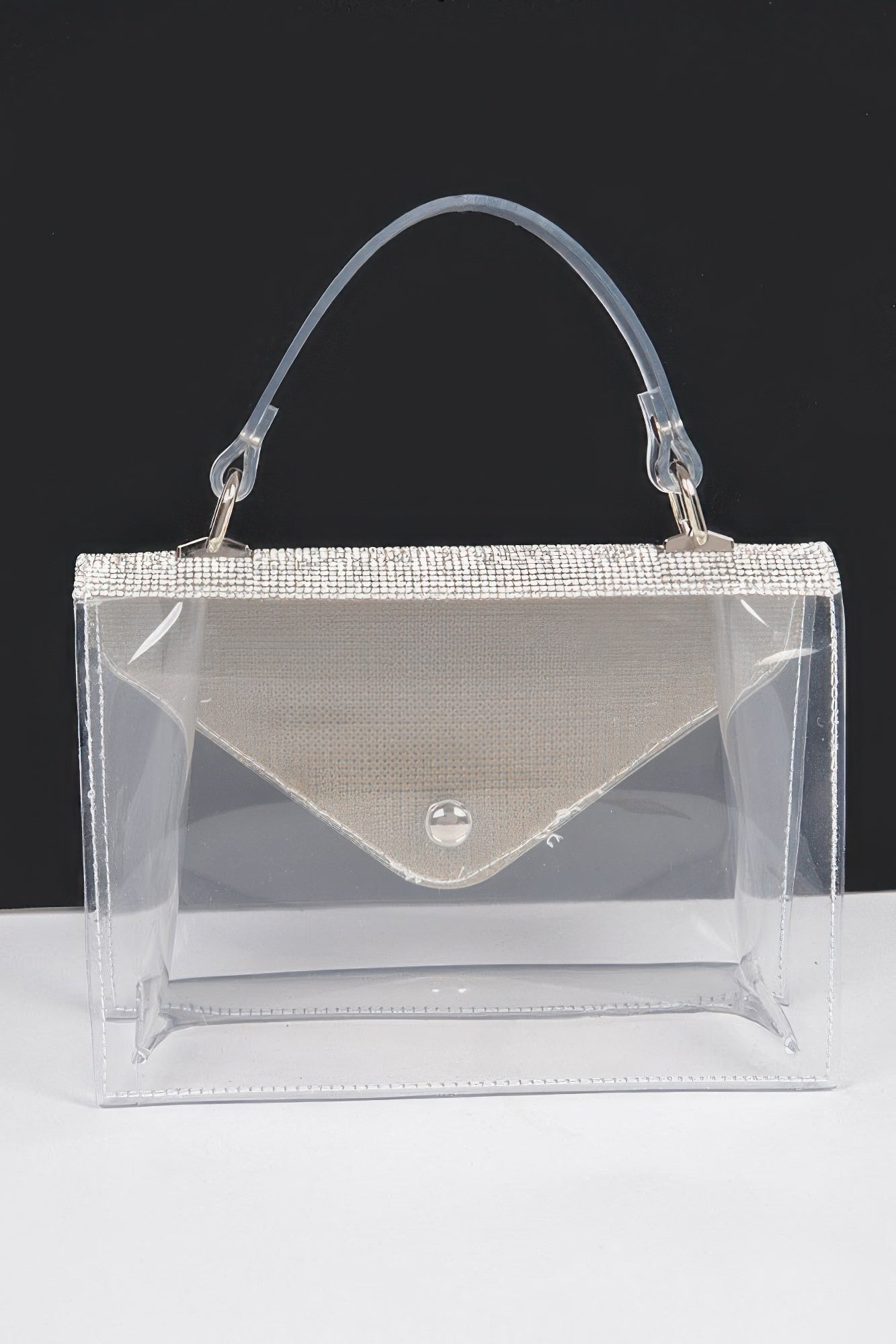 Transparent Rhinestone Top Handle Flap Bag