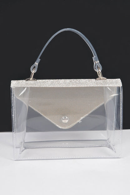 Transparent Rhinestone Top Handle Flap Bag