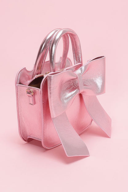 Metallic Bow Front Top Handle Clutch