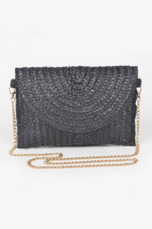 Straw Pom Pom Flap Bag