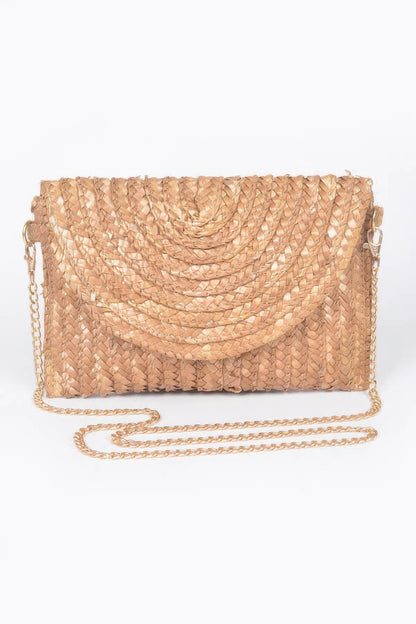 Straw Pom Pom Flap Bag