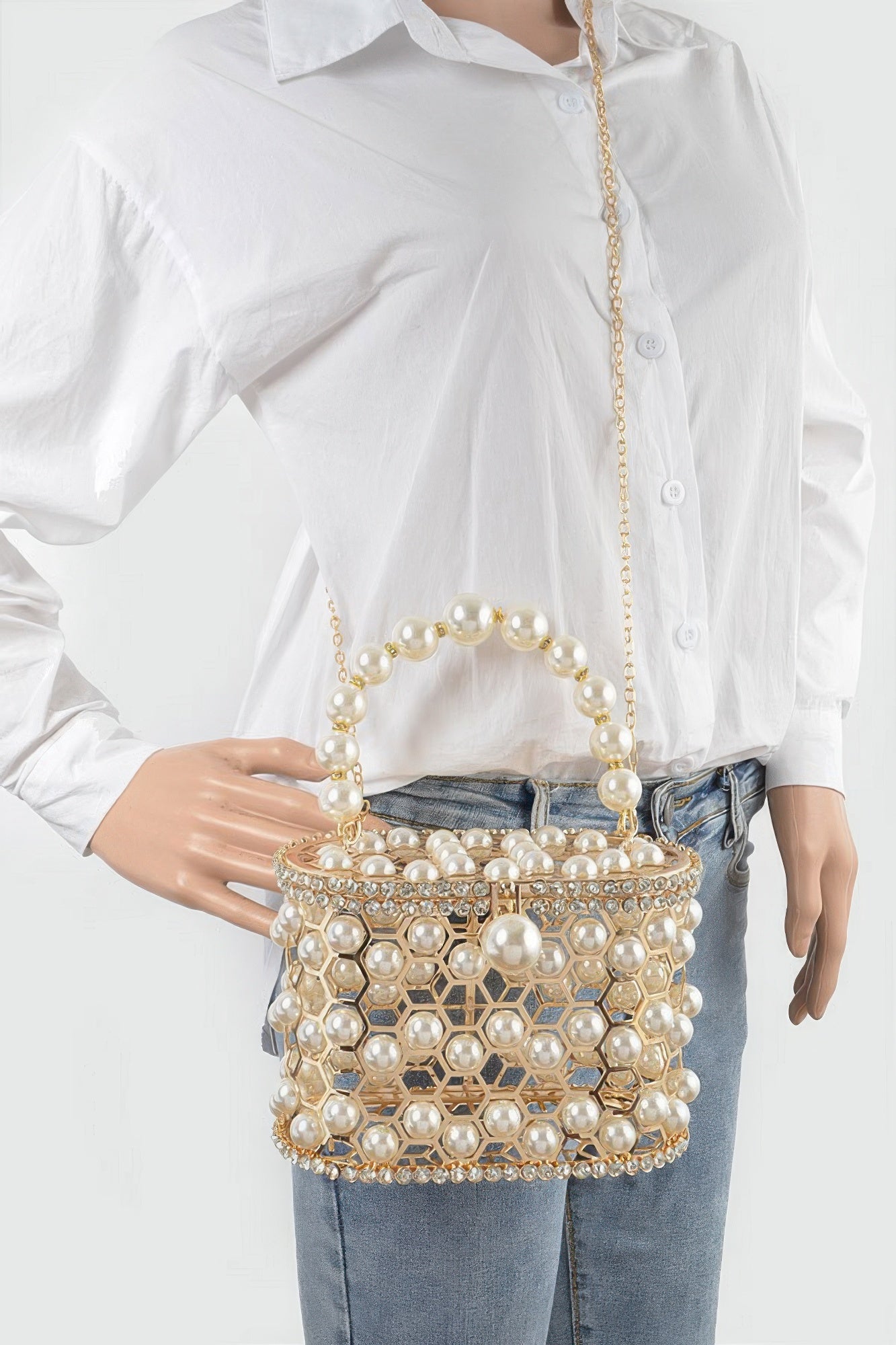 Faux Pearl Mesh Party Clutch
