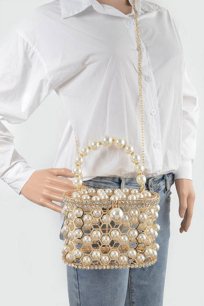 Faux Pearl Mesh Party Clutch