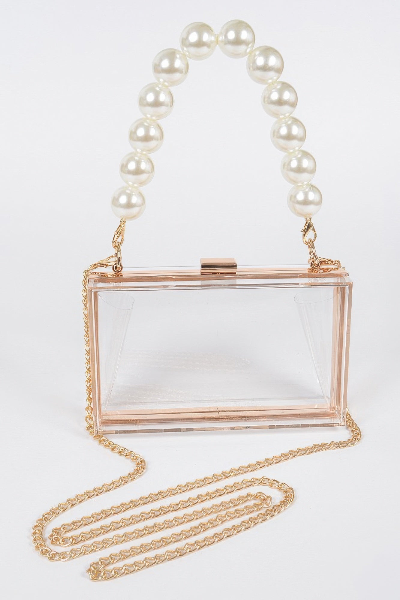 Pearl Handle Transparent Frame Clutch