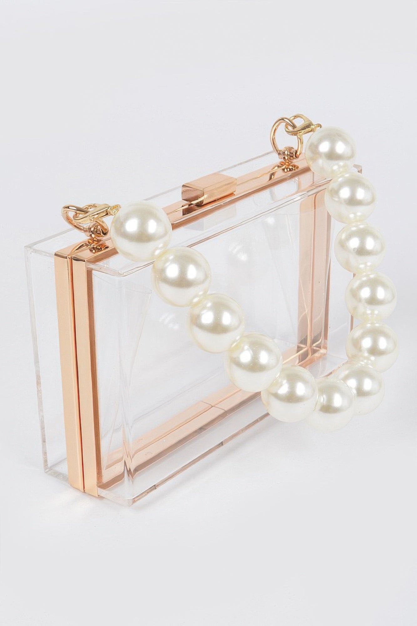 Pearl Handle Transparent Frame Clutch