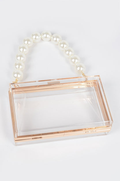 Pearl Handle Transparent Frame Clutch