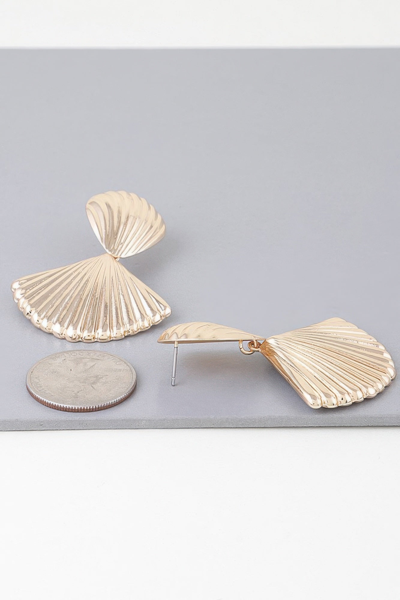 Shiny Ribbed Clam Shell Earrings