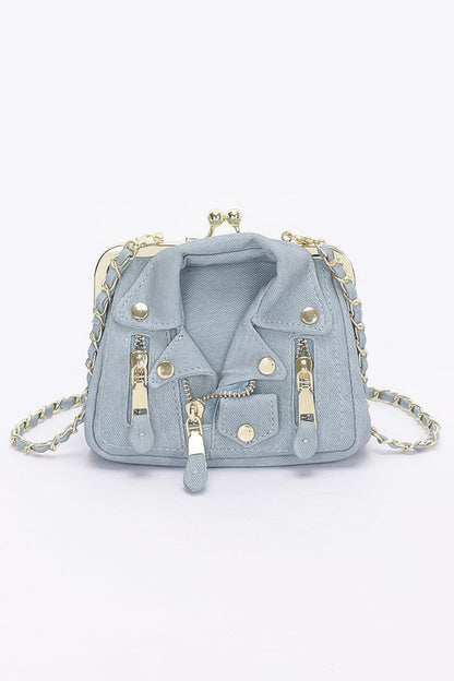 Faux Denim Leather Jacket Style Crossbody Bag