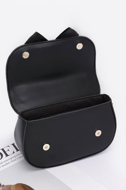 Faux Leather Flower Ribbon Top Handle Flap Bag