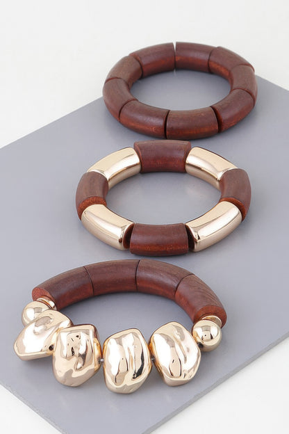 Multi Stone Wood Bracelet