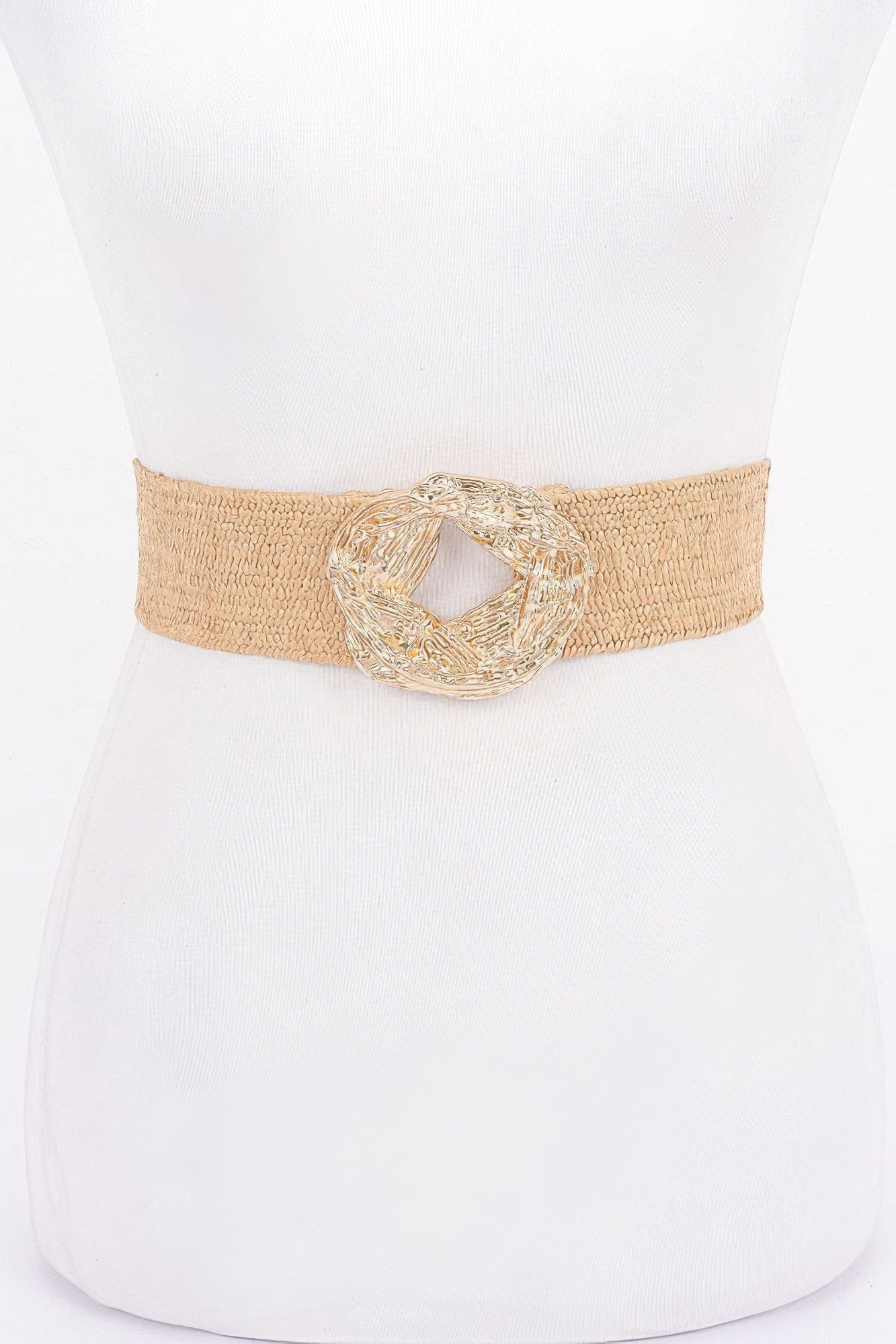 Metal Buckle Elastic Faux Straw Belt