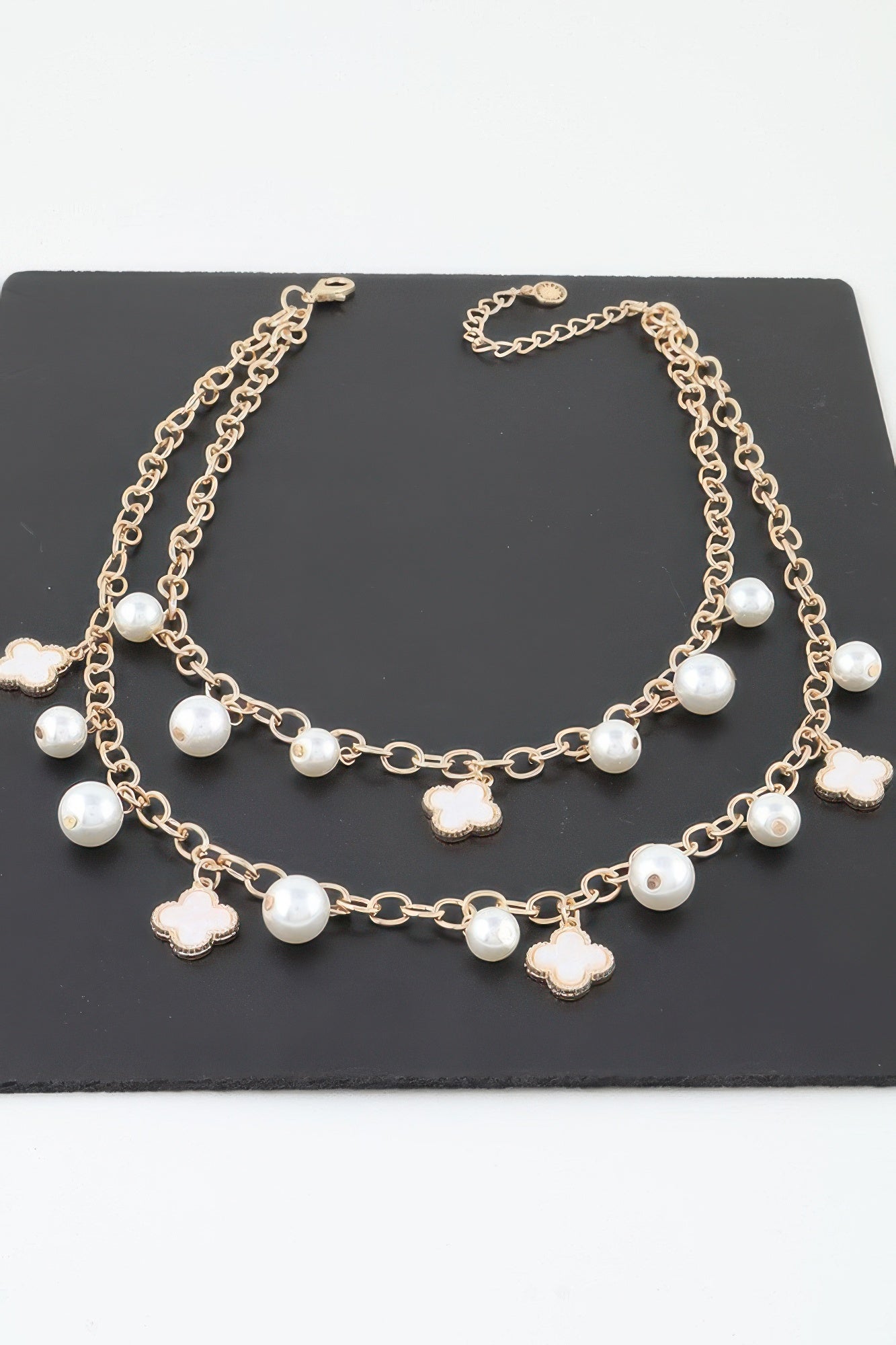 Double Pearled Clover Chain Necklace