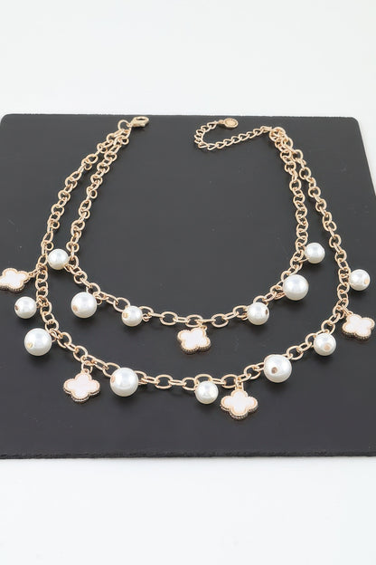 Double Pearled Clover Chain Necklace