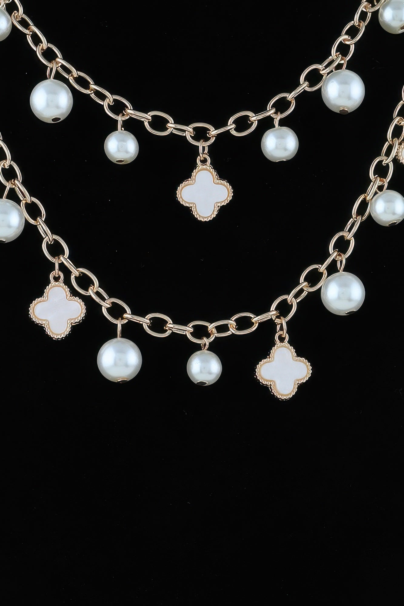 Double Pearled Clover Chain Necklace