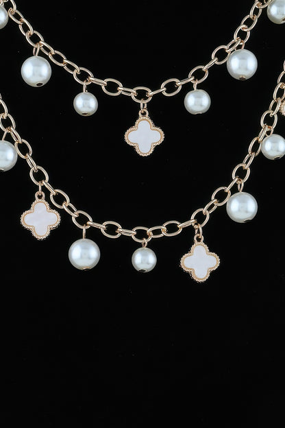 Double Pearled Clover Chain Necklace