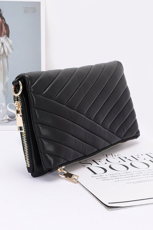 Quilted Faux Leather Half Folded Cltuch