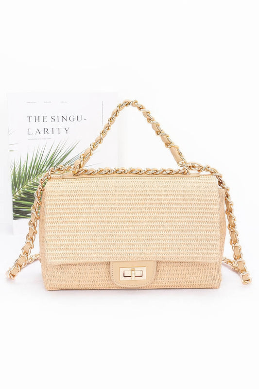 Faux Straw Flap Bag