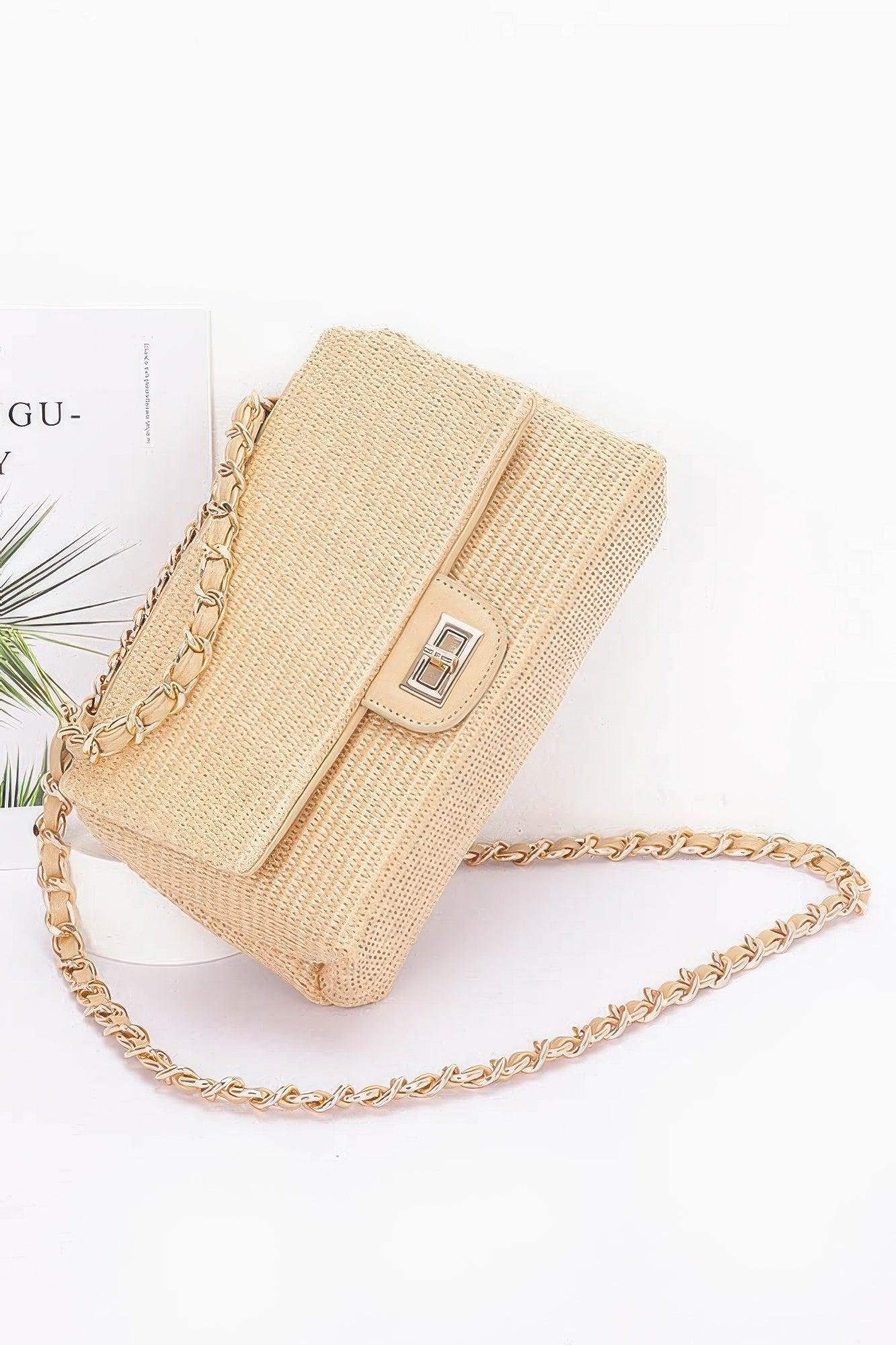 Faux Straw Flap Bag