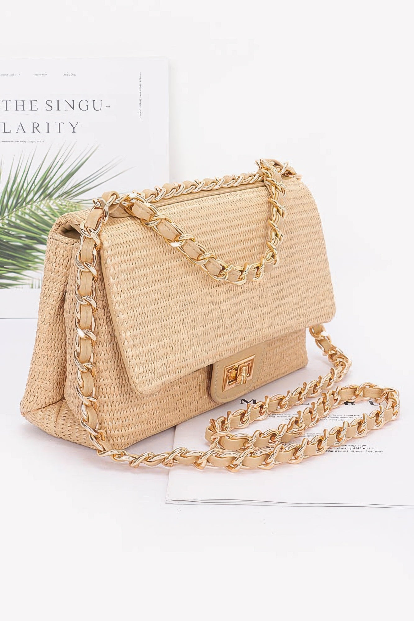 Faux Straw Flap Bag