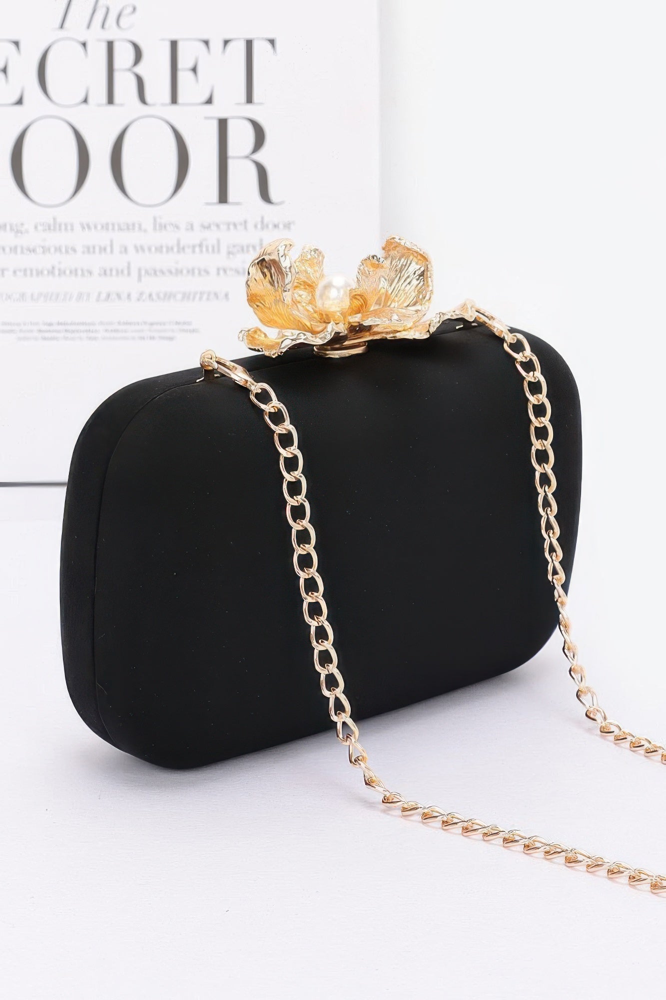 Big Metal Flower Satin Case Bag