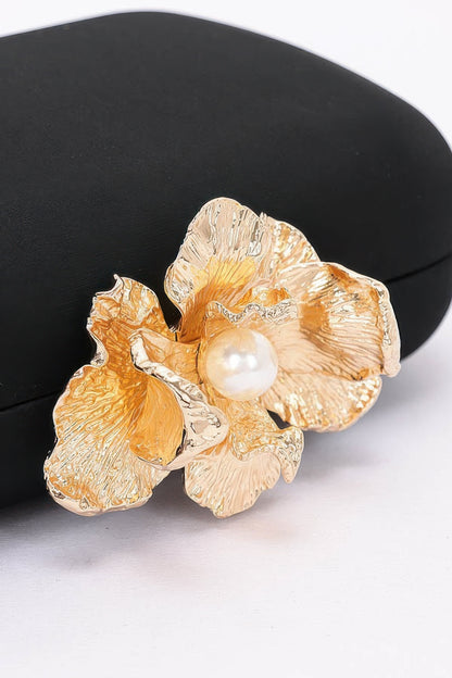 Big Metal Flower Satin Case Bag