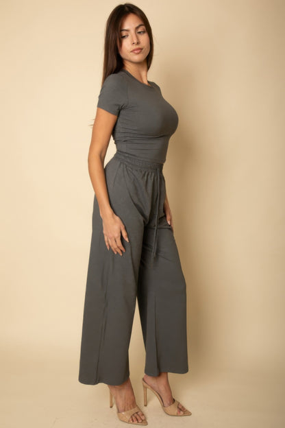 Relaxed Fit Top And Wide-leg Pants Set