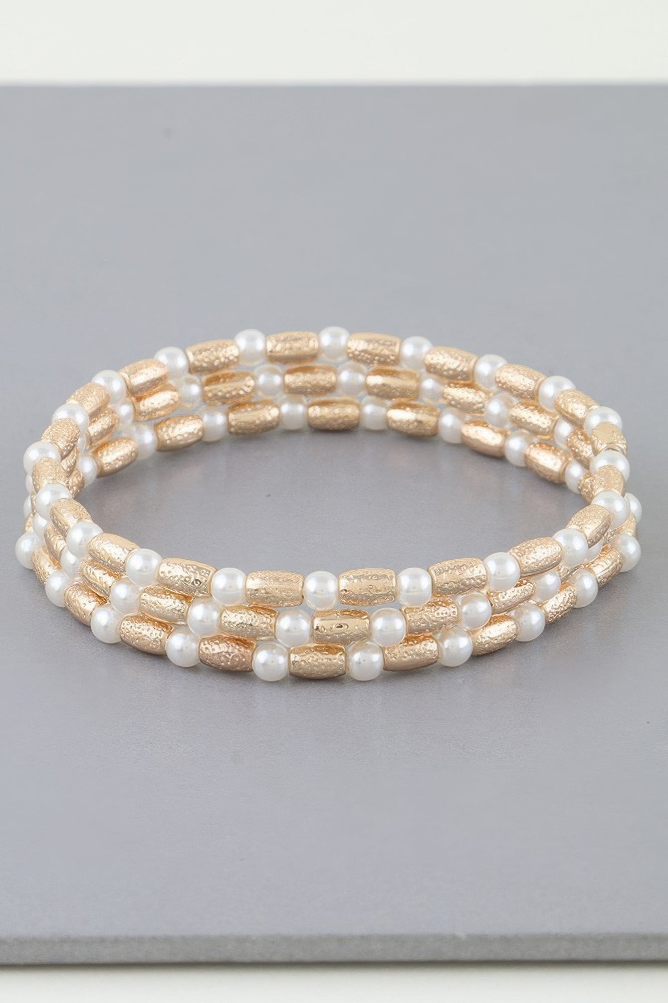 Triple Pillar Pearl Beaded Bracelet