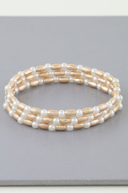 Triple Pillar Pearl Beaded Bracelet