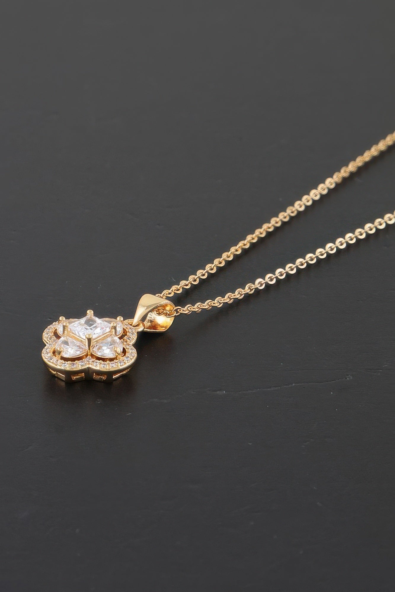 Bejeweled Cubic Zirconia Clover Necklace