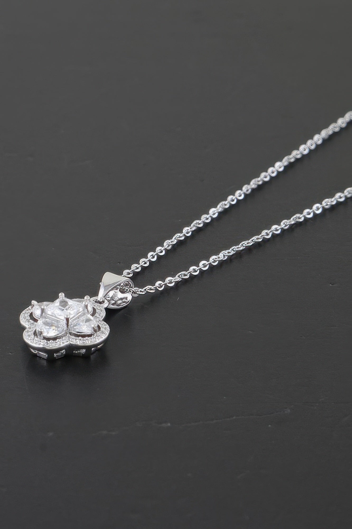 Bejeweled Cubic Zirconia Clover Necklace