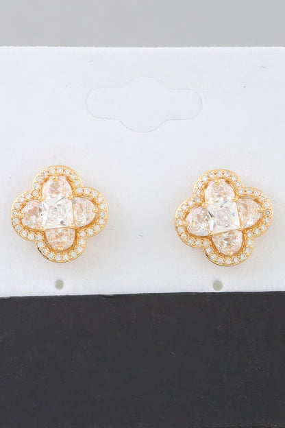 Bejeweled Cubic Zirconia Clover Stud Earrings