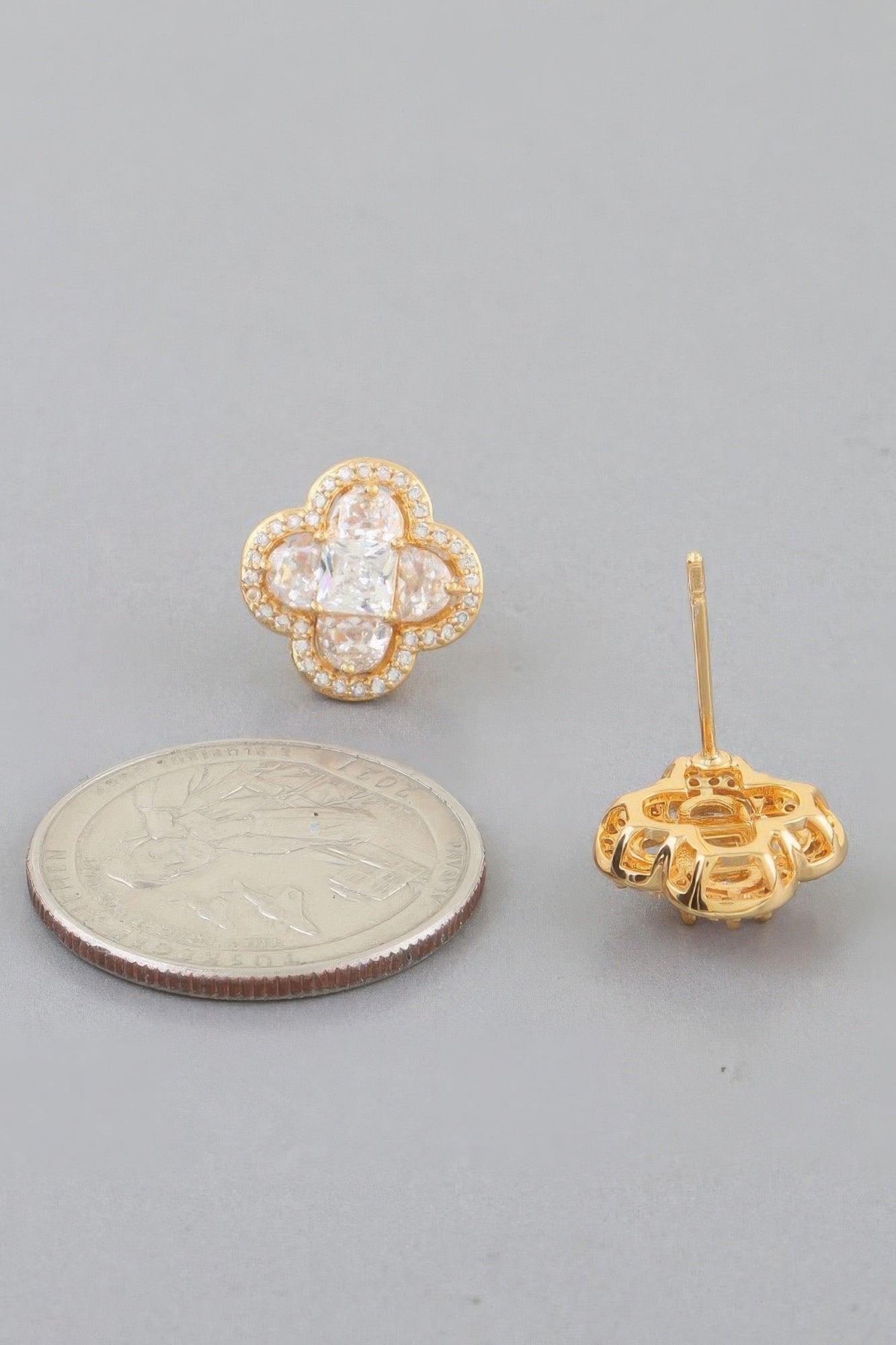 Bejeweled Cubic Zirconia Clover Stud Earrings