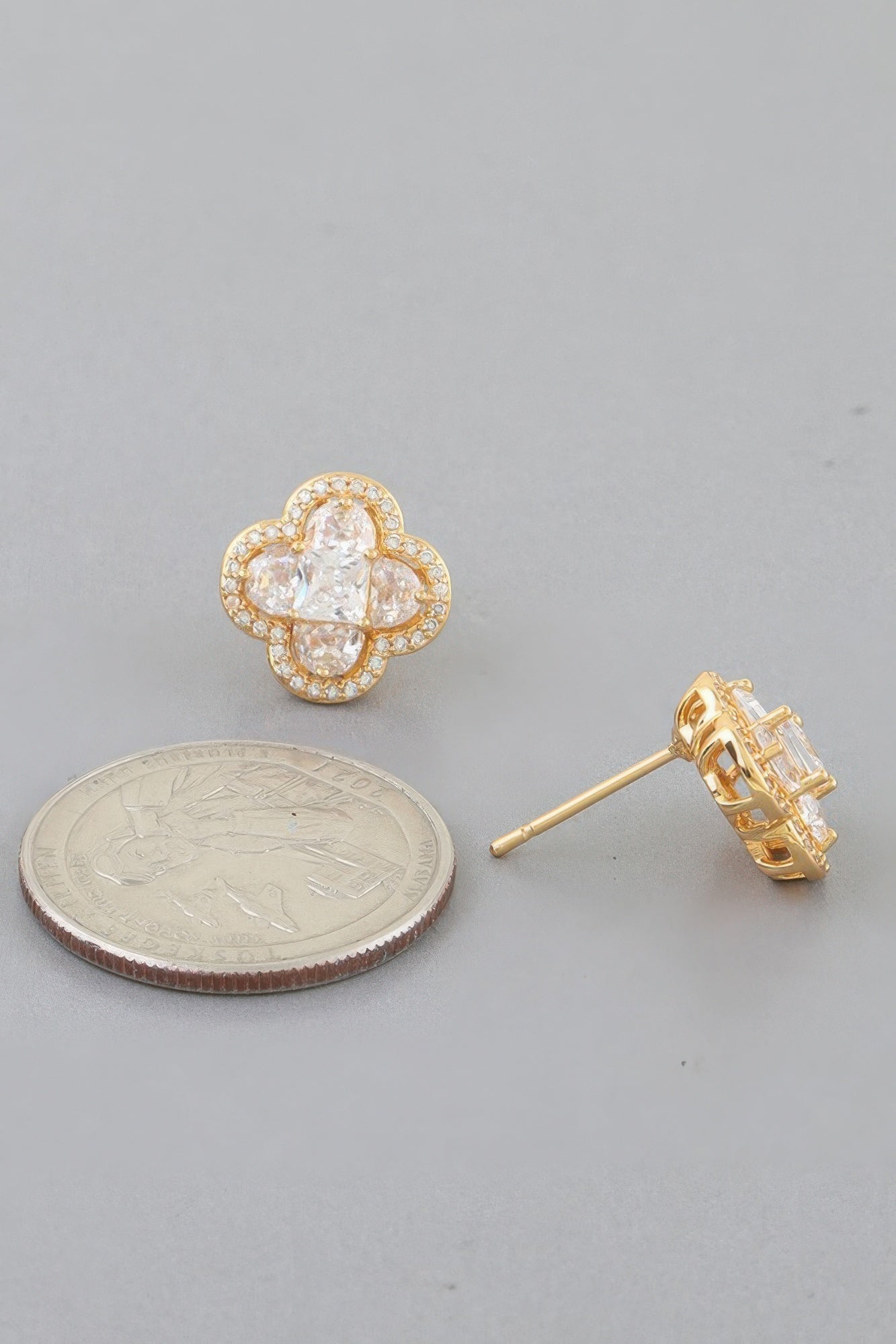 Bejeweled Cubic Zirconia Clover Stud Earrings