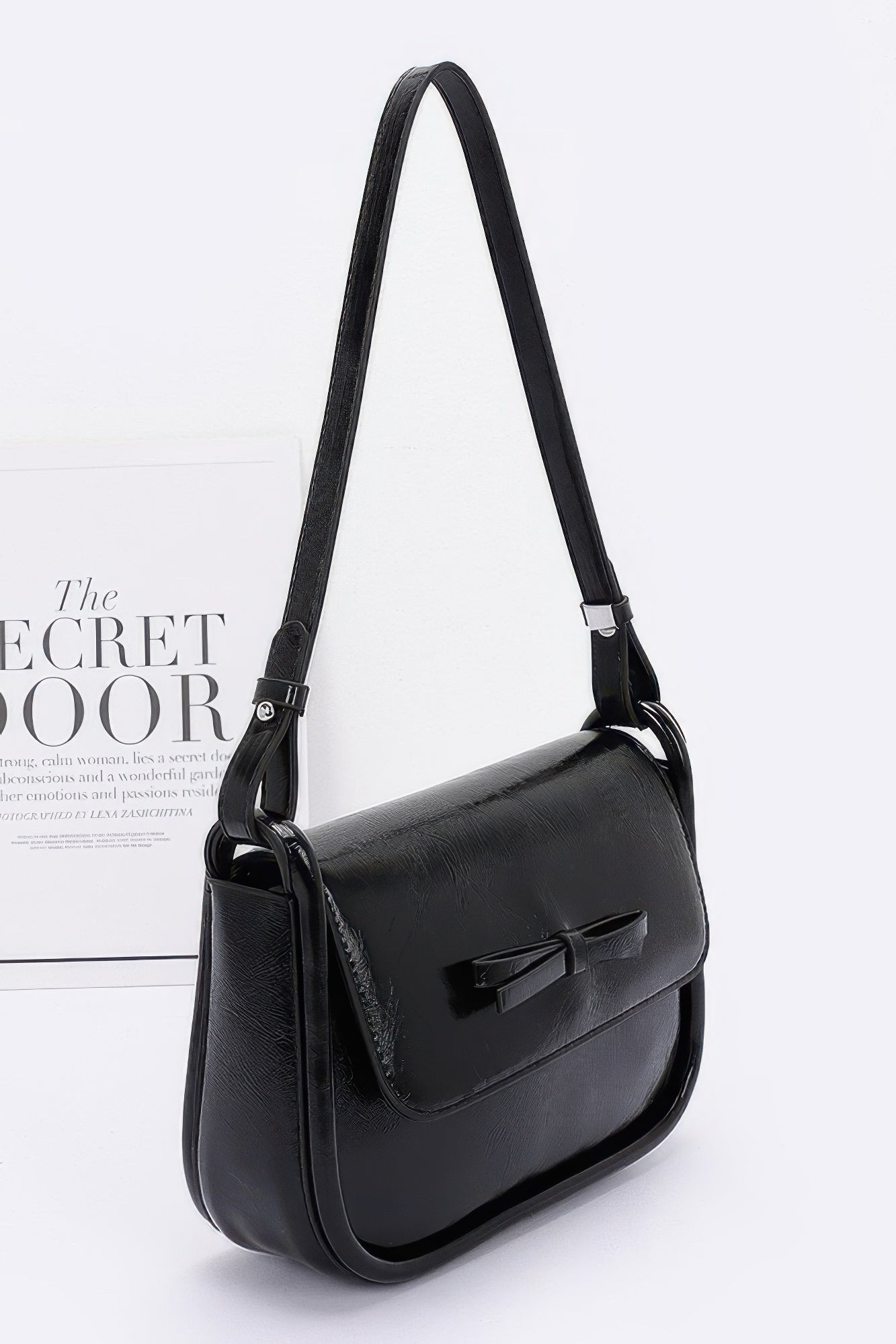 Faux Leather Bow Flap Bag