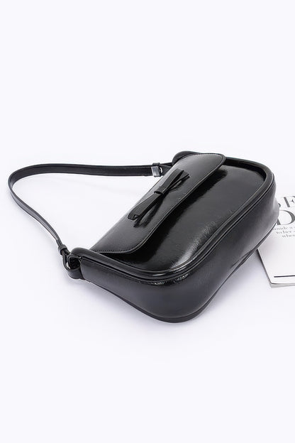 Faux Leather Bow Flap Bag