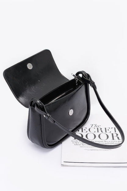 Faux Leather Bow Flap Bag