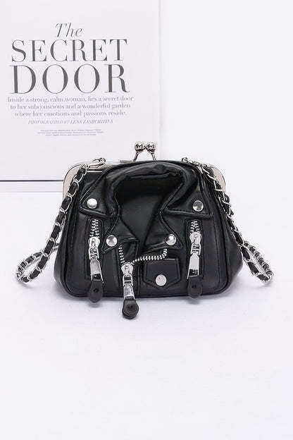 Faux Leather Jacket Style Crossbody Bag