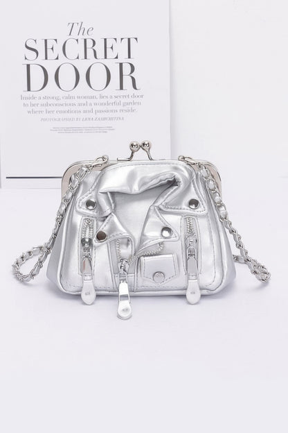 Faux Leather Jacket Style Crossbody Bag