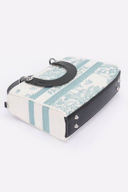 Embroidery Faux Leather Tote Bag