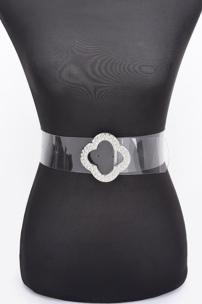 Rhinestone Metal Buckle Clear Belt