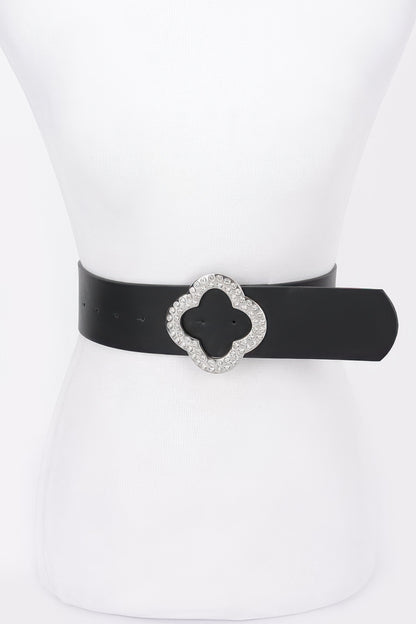 Rhinestone Metal Buckle Metallic Stretch Belt