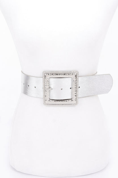 Hammered Metal Buckle Stretch Belt