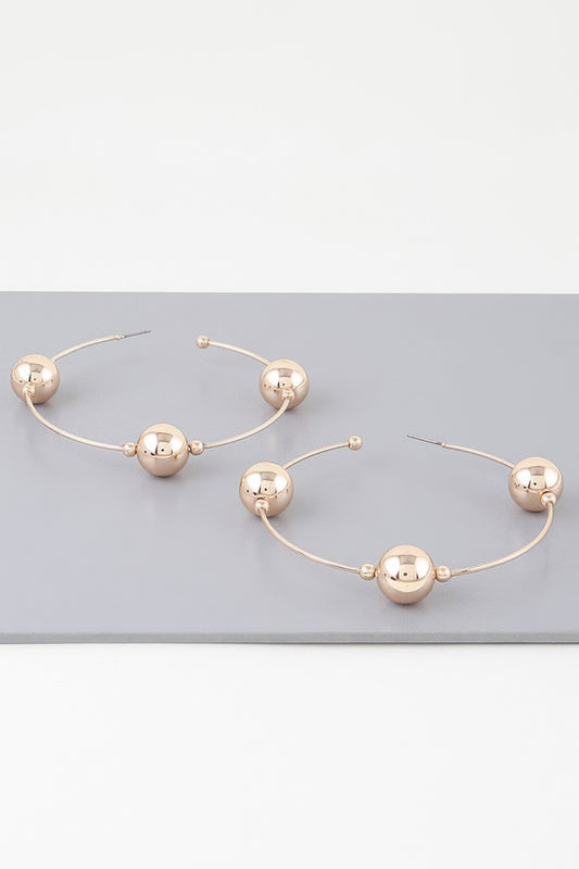 Triple Shiny Bead Hoop Earrings